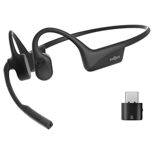 SHOKZ OpenComm2 USB-C | Bone Conduction Earphones - Bluetooth - USB-C Adapter - Microphone - Black | SONXPLUS Victoriaville