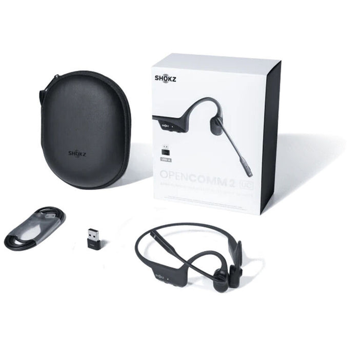 SHOKZ OpenComm2 USB-C | Bone Conduction Earphones - Bluetooth - USB-C Adapter - Microphone - Black | SONXPLUS Victoriaville