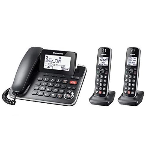 Panasonic KXTGF872B | Combo cordless phone - 1 fixed handset and 2 cordless handsets - Answering machine - Black-Sonxplus Victo/Thetford